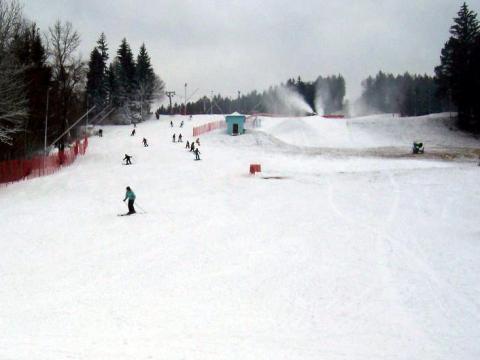 První lyžaři v Karolince (Foto: Karel Palička)