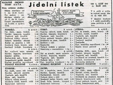 Baťovský jídelní lístek (Foto: Garden Food Festival)