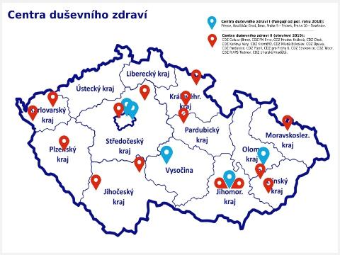 Mapa Center duševního zdraví (Foto: www.reformapsychiatrie.cz)